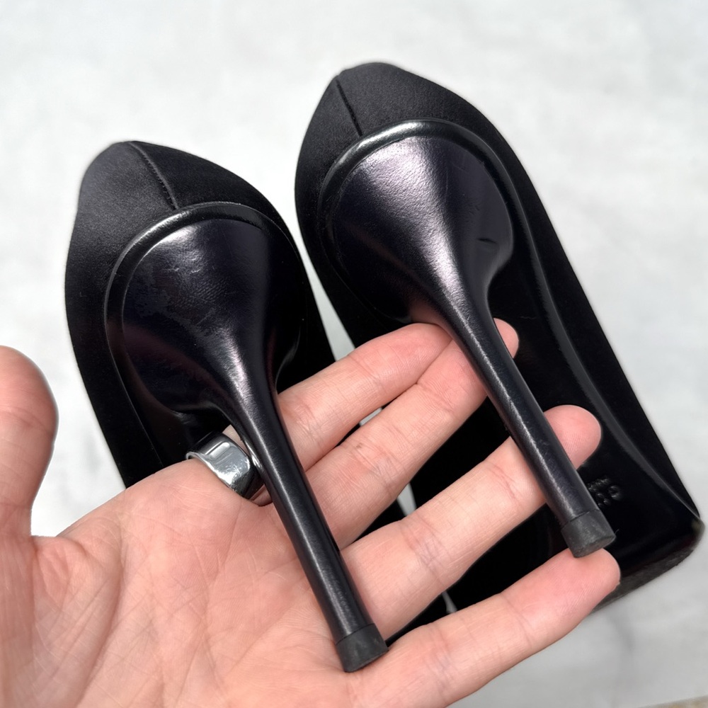 GUCCI Silk Satin Horsebit Swarovski Crystal Embellished Open Toe Pump Heel Black - Picture 8 of 15